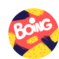 a colorful circle with the word boing written on it