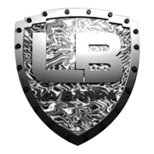 a metal shield with the letter b on it