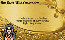 a gold background with fun facts with cassandra written on it