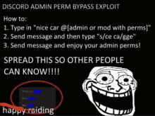 a screenshot of a discord admin perm bypass exploit explaining how to do it