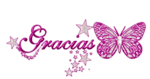 the word gracias is surrounded by a pink butterfly