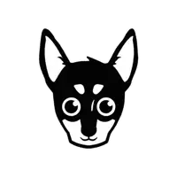 a black and white drawing of a dog 's head with big eyes
