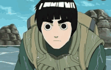 a close up of a cartoon character with rock lee 's hair .