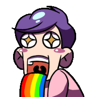 a cartoon drawing of a person with a rainbow in their mouth