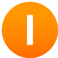 an orange circle with a white letter i inside