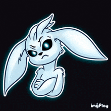 a drawing of a bunny with arms crossed and a black background