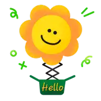 an illustration of a flower with a smiley face and the word hello