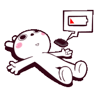 a cartoon of a person laying down with a cell phone and a speech bubble with a battery icon