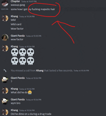 a screenshot of a discord conversation between chapter wassup gang and giant panda