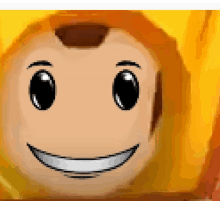 a close up of a cartoon character 's face with a smiley face .