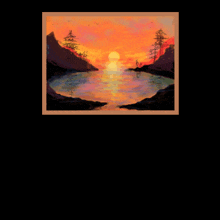 a painting of a sunset over a body of water