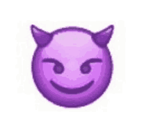 a purple devil emoji with horns and a smile .