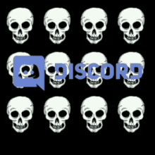 a bunch of skulls with a discord logo in the middle