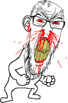 a cartoon of a man with blood coming out of his mouth