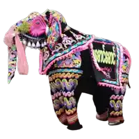 a colorful elephant with the word surgeon written on the back