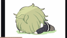 a drawing of a person with green hair laying on their stomach