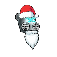 a cartoon drawing of a person wearing a santa hat with hype written on their eyes