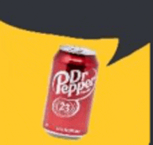 a can of dr. pepper is on a yellow background with a speech bubble .