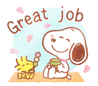 a picture of snoopy and woodstock with the words great job