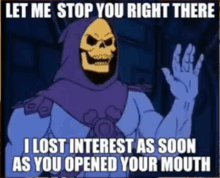 skeletor from the masters of the universe says " let me stop you right there "