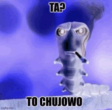 a cartoon caterpillar is smoking a cigarette and says `` ta ? to chujowo '' .