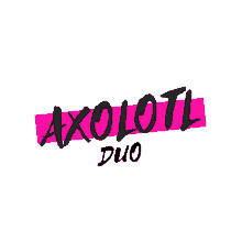 a pink and black logo for axolotl duo on a white background