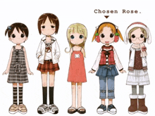 a group of little girls are standing next to each other with the words chosen rose behind them