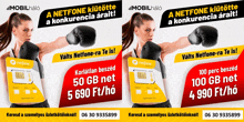 an ad for netfone shows a woman with boxing gloves on