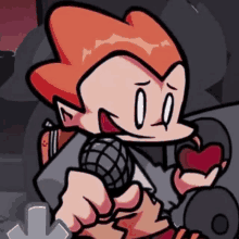 a cartoon character holding a heart and a microphone