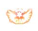 a glowing logo with wings and the word gm on a white background .