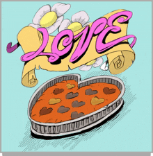 a drawing of a heart shaped pie with the word love written above it