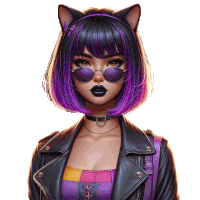 a girl with purple hair and cat ears is wearing sunglasses and a choker