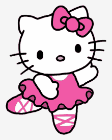 a drawing of hello kitty wearing a pink tutu and pointe shoes