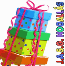 a stack of colorful gift boxes with jasg nogalias written below