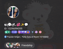 a screenshot of a person 's profile with a teddy bear