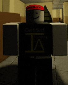 a roblox character is wearing a black shirt that says certified tummy