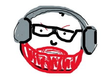 a drawing of a man wearing headphones and a red mouth that says nmt