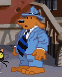 a pixel art of a teddy bear in a suit and tie