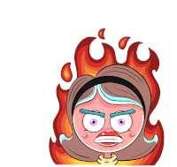 a cartoon illustration of a woman with flames coming out of her head