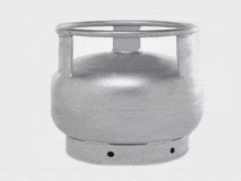 a silver gas cylinder with a handle on a white background .