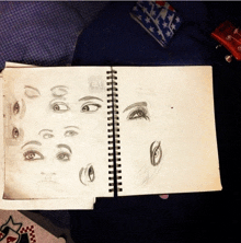 a book is open to a page with drawings of eyes and eyebrows