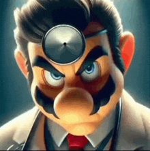 a close up of a cartoon character wearing a doctor 's hat and stethoscope on his head .