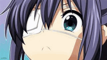 a close up of a anime girl with a bandage on her eye and a mask on her face .