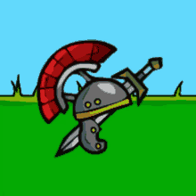 a cartoon drawing of a helmet with a sword and shield