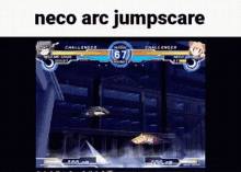 a screenshot of a video game with the words neco arc jumpscare at the top