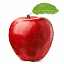 a red apple with a green leaf on top