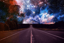 a road with a galaxy in the background and a hole in the middle