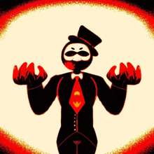 a cartoon of a man in a top hat and tie with a mask on his face