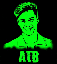 a glow in the dark drawing of a man with the word atb written below him