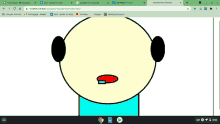 a computer screen shows a cartoon face with a red mouth